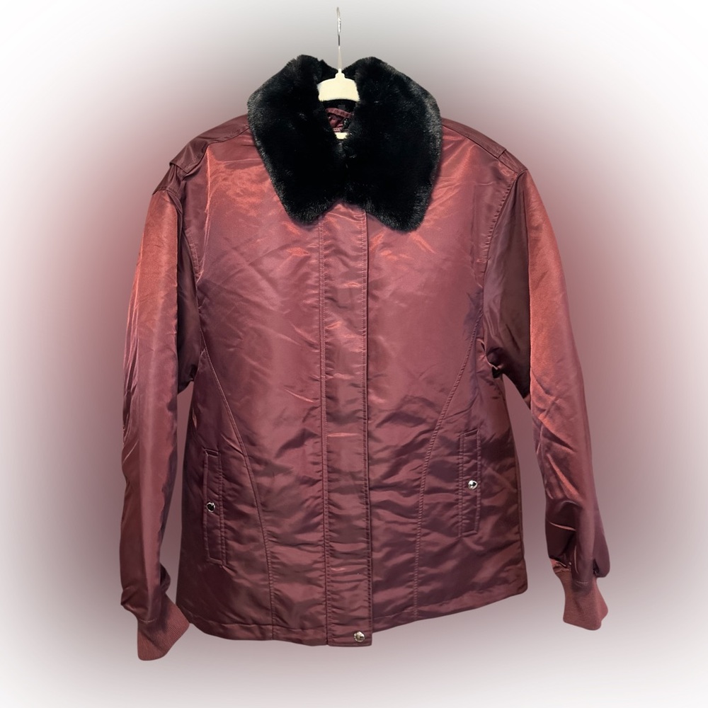 Blank NYC Maroon Bomber Jacket with Black Faux Fur Collar